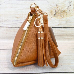 Triangle Wristlet with Tassel-Camel