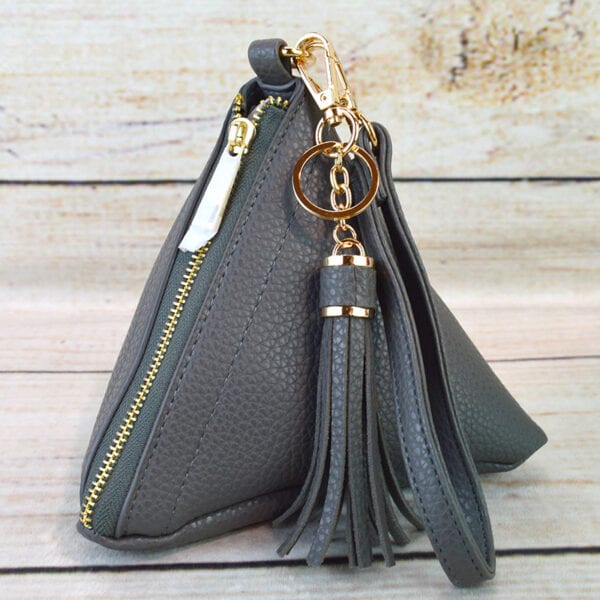 Triangle Wristlet with Tassel-White - Image 2