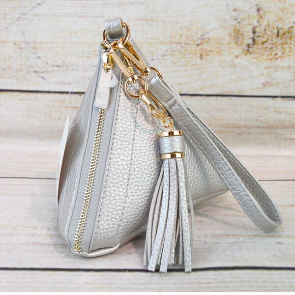 Triangle Wristlet with Tassel-White - Image 9