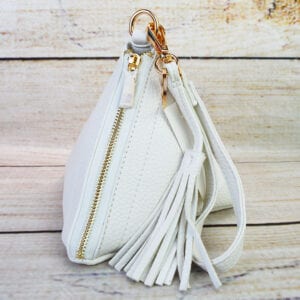 Triangle Wristlet with Tassel-White