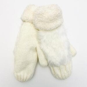 Faux Fur Mittens-Ivory