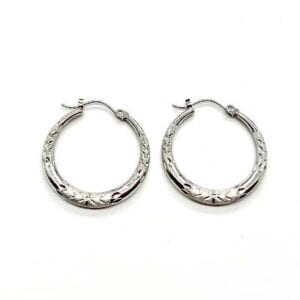 14K White Gold Sparkle Cut Hoop