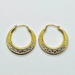 14K Greek Key Hoops