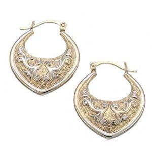 14K Heart Hoop with White Gold Filigree