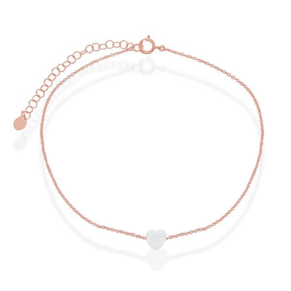 Sterling Silver White Opal Heart Anklet - Image 2