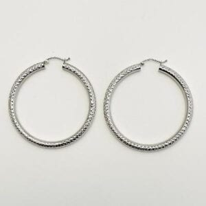 14K White Gold Wide Sparkle Hoops