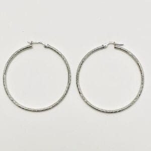 14K White Gold Sparkly Hoops