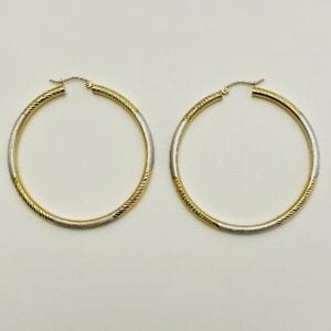14K Large Florentine Sparkle Cut Hoops