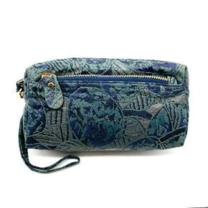 Leather Wristlet/Make-up Case-Blue