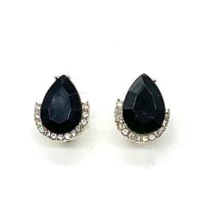 Silver-Tone Teardrops Accented with Clear Stones Clip-on-Noir