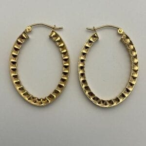 14K Yellow Gold Oval Patterned Hoops