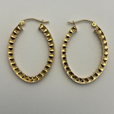 14K Yellow Gold Oval Patterned Hoops - Your Perfect Gifts