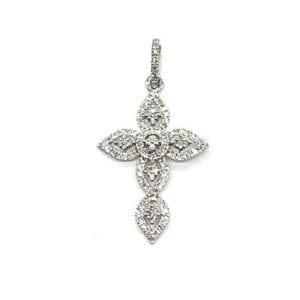 14K White Gold Filigree Diamond Cross