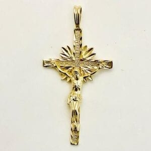 14K Yellow Gold Crucifix with Sunburst