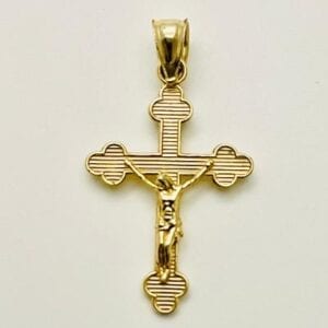 14K Yellow Gold Scalloped Crucifix