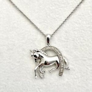 Sterling Silver Diamond Unicorn Necklace Set