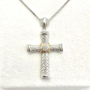Sterling Silver Large Diamond Cross Necklace Set