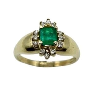 14K Yellow Gold Emerald Diamond Ring