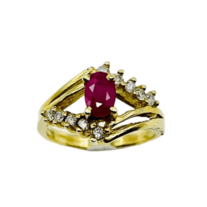 14K Yellow Gold Oval Ruby Diamond Ring