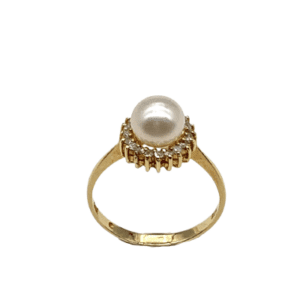 14K Yellow Gold Pearl Diamond Ring