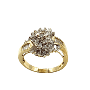 14K Yellow Gold Baguette and Round Diamond Swirl Ring