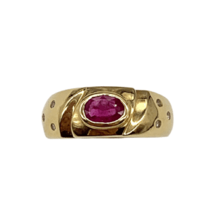 14K Yellow Gold Oval Ruby and Diamond Ring