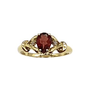 14K Yellow Gold Oval Garnet Ring with Diamonds