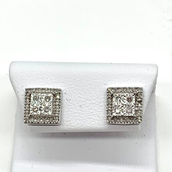 14K White Gold Double Tier Diamond Post